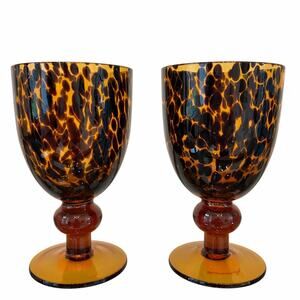Bella Lux Tortoiseshell Juice Glass Set of 2 Chic Barware NEW